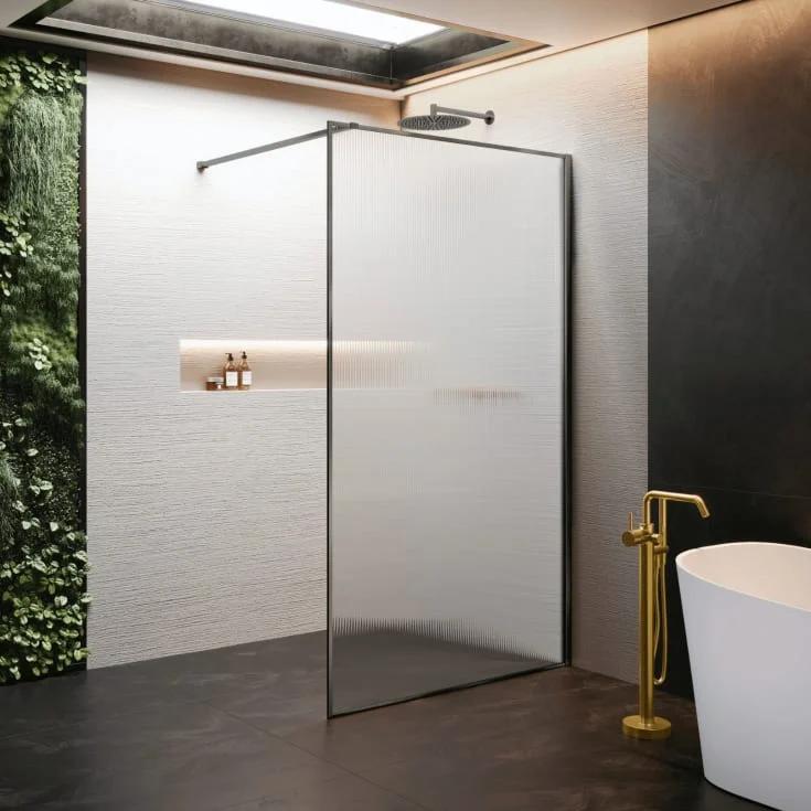 Novellini HP ART fastvegg, 137-138,5 cm, rillet glass, børstet grafitt profil | HARTHP140-94N