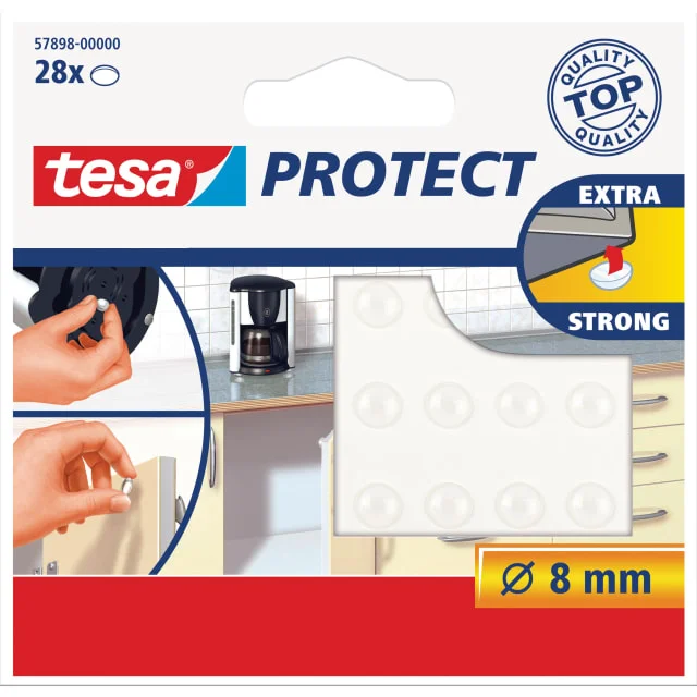 Tesa Protect dørdemper, Ø8 mm, 28-pak, transparent | 57898-00000-01