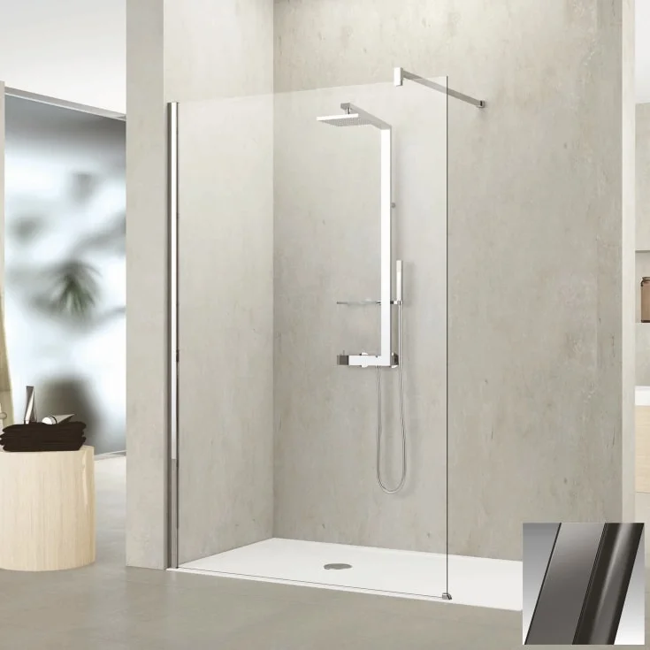 Novellini Kuadra H fastvegg, 77-80 cm, klart glass, børstet grafitt profil | KUADH80-1N