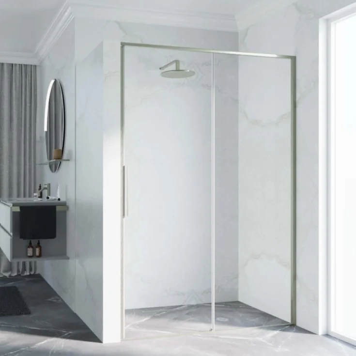 Novellini Riga 2P skyvedør venstre, 106-109 cm, klart glass, børstet stål profil | RIG2P106S-1Z