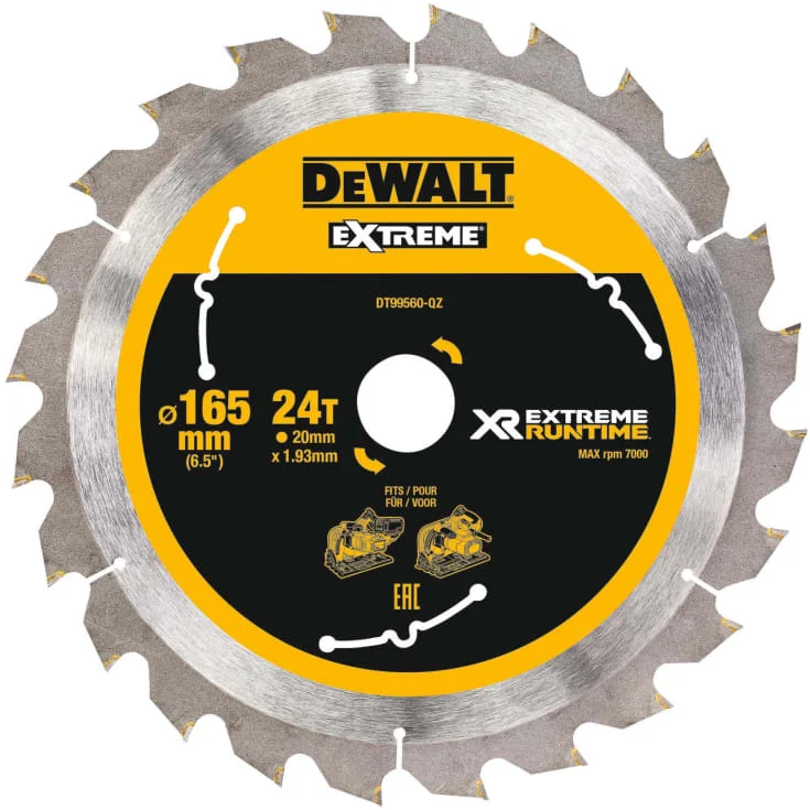 DeWalt Extreme sirkelsagklinge til akkusave, Ø165/20 mm, 24 tenner | 469419 DeWalt Extreme sirkelsagklinge til akkusave, Ø165/20 mm, 24 tenner | 469419