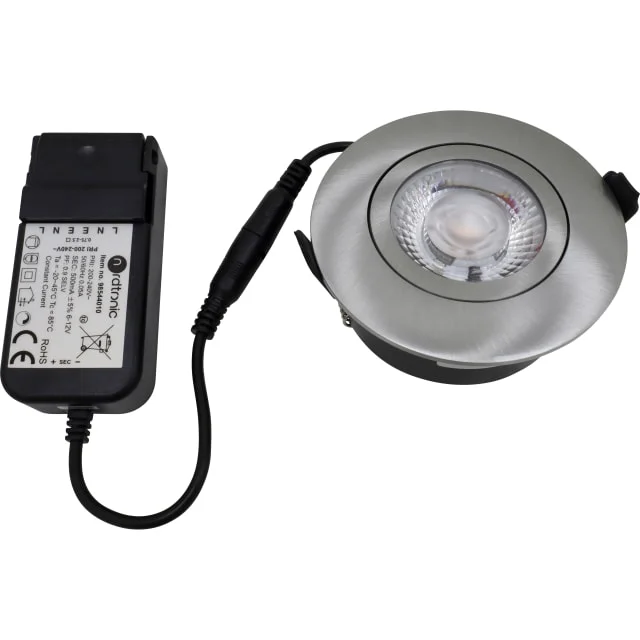 Nordtronic Low Profile Flexible downlight, driver, Ø8,3 cm, børstet alu, 3000K | 35811023