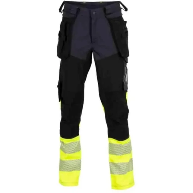 Bekken & Strøm Gjøvik 4-veis stretch håndverksbukse, HiVis kl.1, unisex, str. KB48, sort/gul | 612017