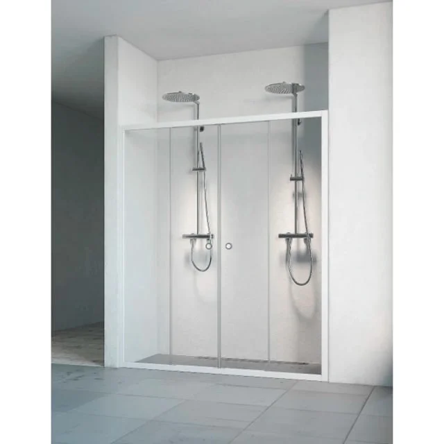 Macro Design Flow dusjvegg, 190x195 cm, klart glass, hvit profil | DNF4D195VKL