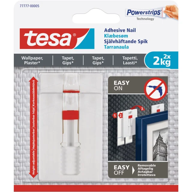 Tesa Powerstrips limspiker, 2 kg, 2-pak, justerbar, hvit | 77777-00005-00 Tesa Powerstrips limspiker, 2 kg, 2-pak, justerbar, hvit | 77777-00005-00