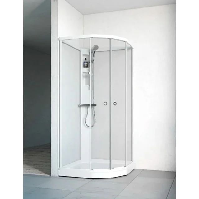 Macro Design Flow dusjkabinett med armatur, 91×91 cm, klart glass, aluminium profil | DKFSYB99NKLV