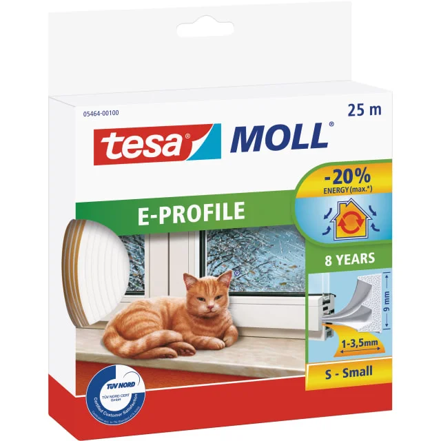 Tesamoll tetningsliste, E-profil, 25 m, hvit | 05464-00100-02