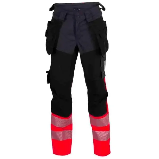 Bekken & Strøm Gjøvik 4-veis stretch håndverksbukse, HiVis kl.1, dame, str. 38, sort/rød | 611988