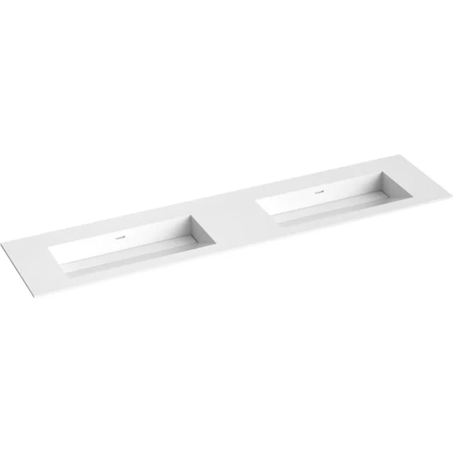 Korsbakken Corian møbelservant, dobbel, skrå bunn, u/kranhull, 200x46,5 cm, hvit matt | 373802201