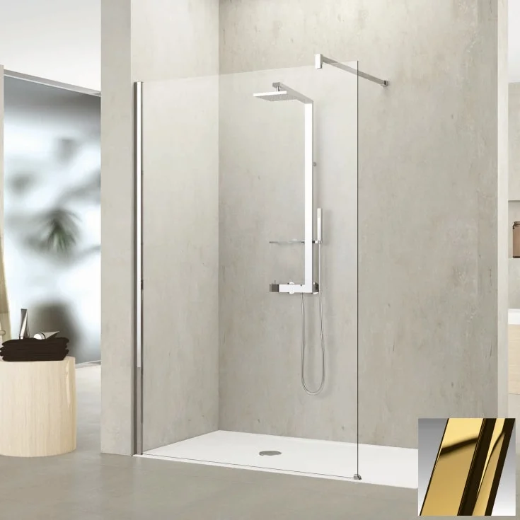 Novellini Kuadra H fastvegg, 137-140 cm, klart glass, messing profil | KUADH140-1O