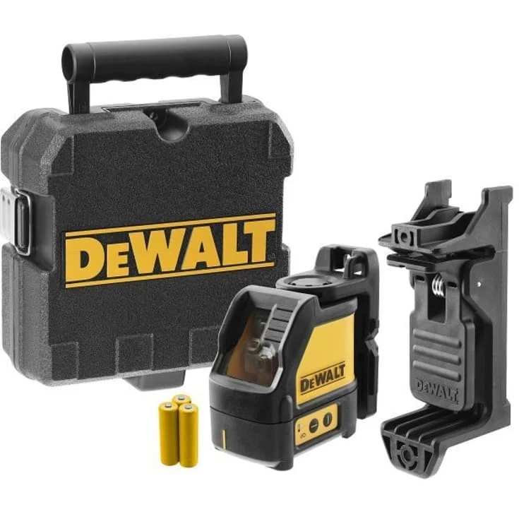 DeWalt DW088K-XJ krydslinjelaser, rød, med vægbeslag og batterier | 354281