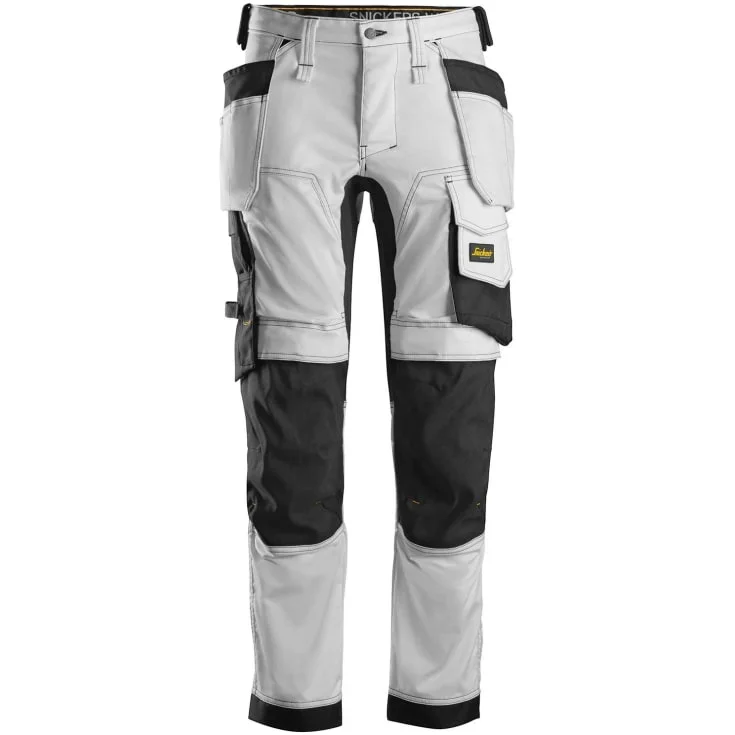 Snickers 6241 AllroundWork arbeidsbukse med stretch, hvit/sort, str. 154 | 6241-0904_154