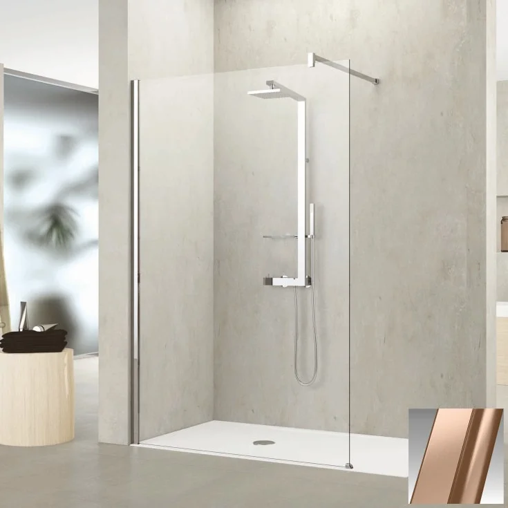 Novellini Kuadra H fastvegg, 87-90 cm, klart glass, børstet kobber profil | KUADH90-1R