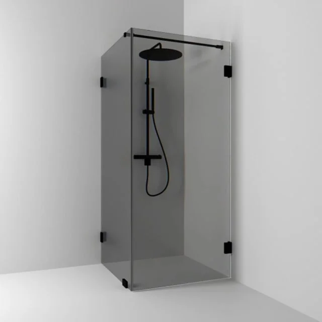 Svedbergs 180° dusjhjørne rett/fast, 80x100 cm, røykfarget glass, sort matt profil | 684881
