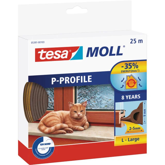 Tesamoll tetningsliste, P-profil, 25 m, brun | 05391-00101-02