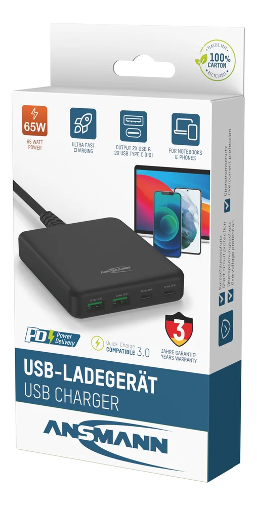 Bordlader 2xUSB-C /2xUSB-A 65w hurtiglading v:7461285