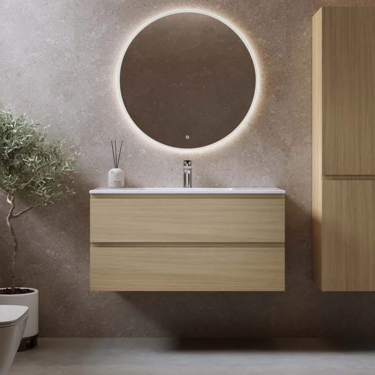 Bathlife Eufori møbelpakke, med servant og LED-speil, 101x46x50 cm, lys eik | 401410293