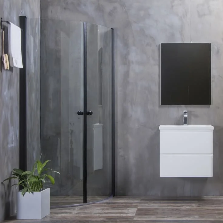 Bathlife Allsidig buet dusjhjørne, 80×80 cm, klart glass, sort profil | 40842611