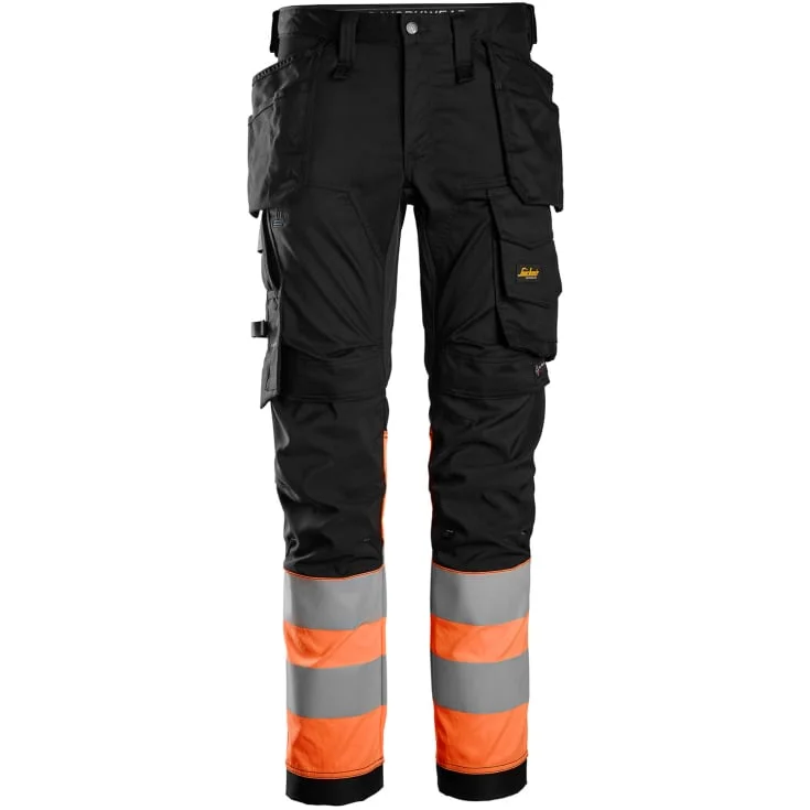 Snickers 6234 AllroundWork arbeidsbukse med stretch, sort/hi-vis oransje, str. 50 | 6234-0455_50