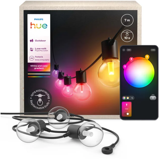 Philips Hue Festavia Globe lyslenke utendørs, 10 lys, 7 meter | 929004581801