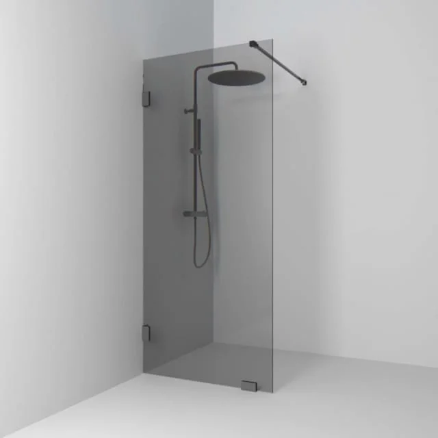 Svedbergs 180° dusjvegg fast, 88 cm, røykfarget glass, blyantsort profil | 622888