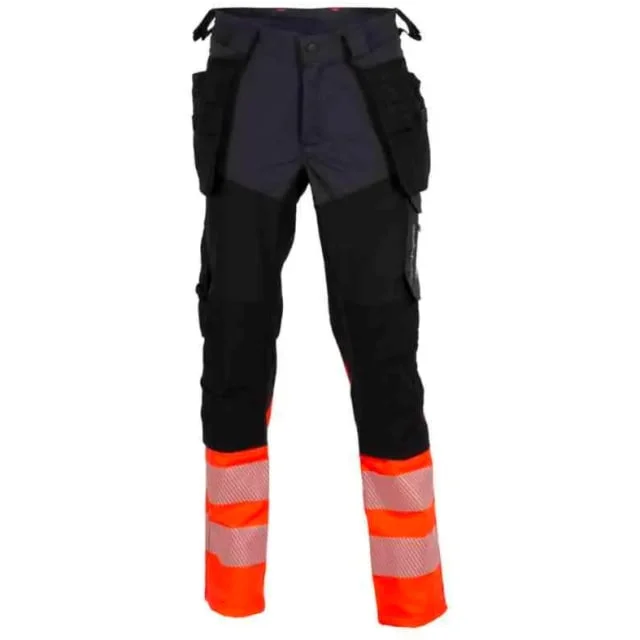Bekken & Strøm Gjøvik 4-veis stretch håndverksbukse, HiVis kl.1, unisex, str. C50, sort/rød | 612409