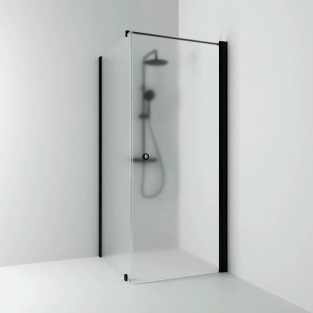 Svedbergs Skoga dusjhjørne rett/fast, 93x100 cm, frostet glass, sort matt profil | 62008219