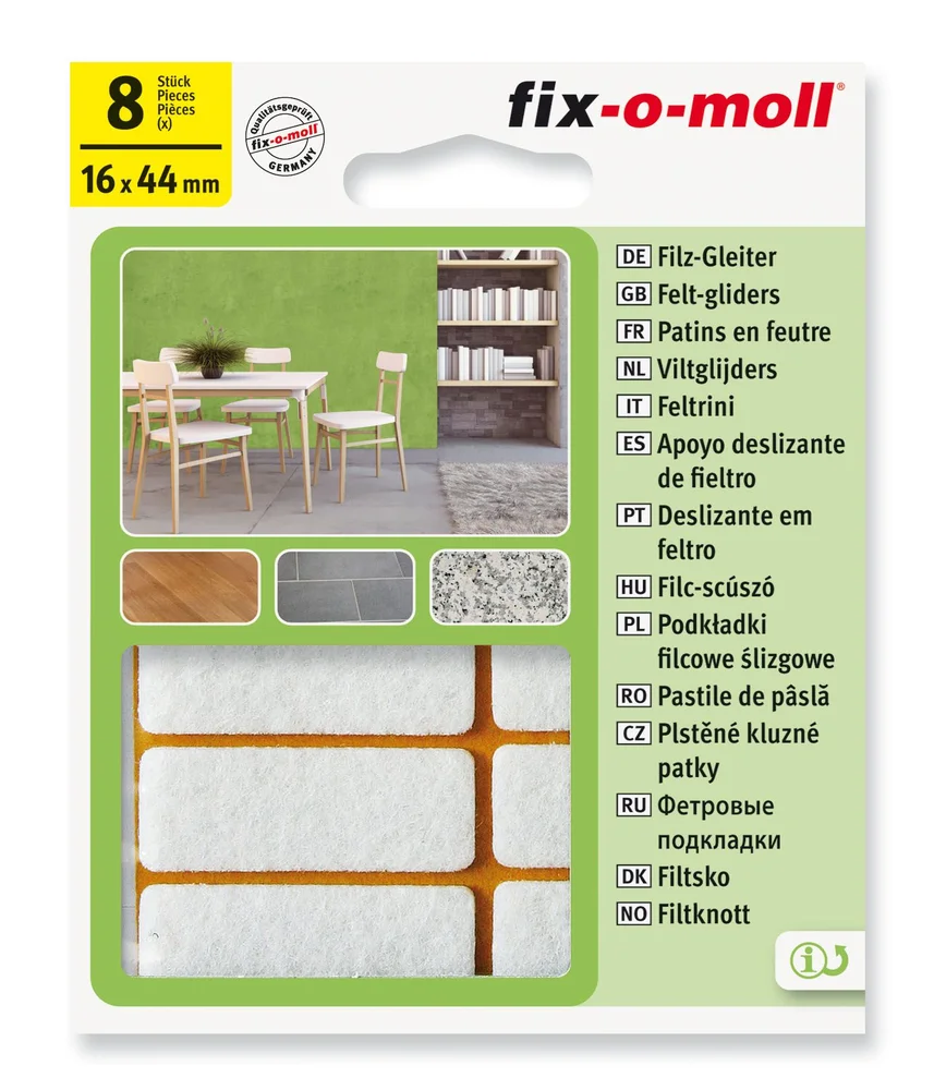 Filt til stol&bord 16x44mm hvit 8stk v:6257437