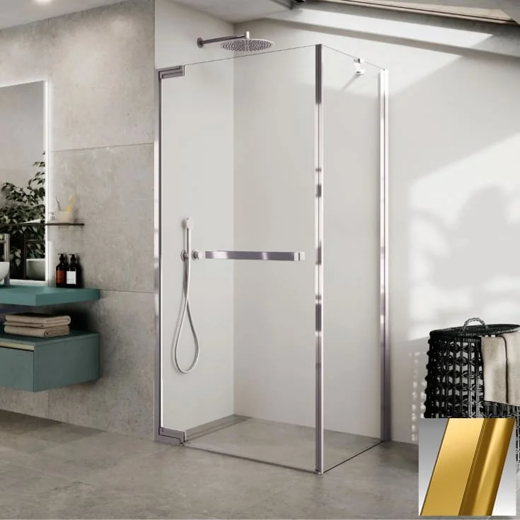 Novellini N180 FG sidefastfelt, 97,5-99 cm, klart glass, børstet messing profil | N180FG100-1P