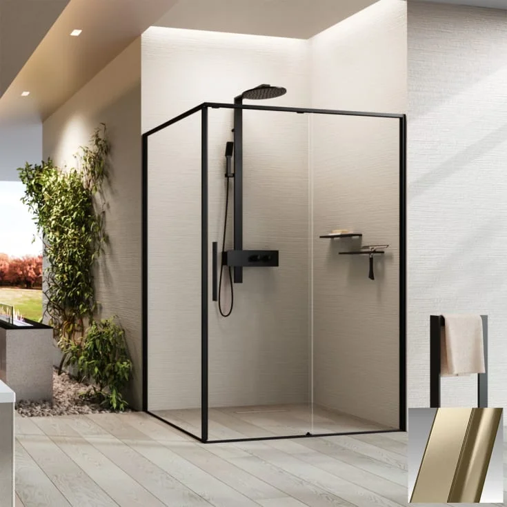 Novellini Riga 2PF skyvedør høyre, 147,5-149 cm, klart glass, børstet bronse profil | RIG2PF147D-1Q