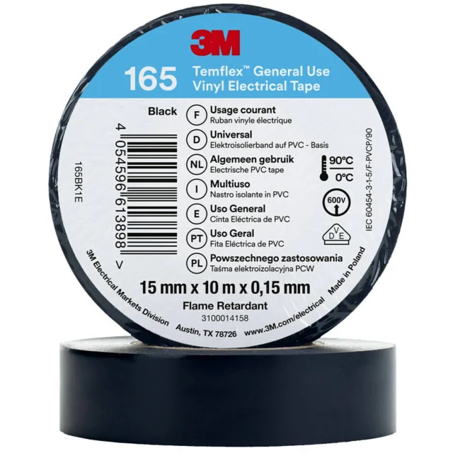 3M Temflex vinyltape 165, 15 mm x 10 m, sort | 7100184723