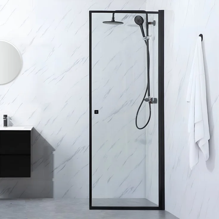 Bathlife Profil dusjdør, 90 cm, klart glass, sort profil | 401053420