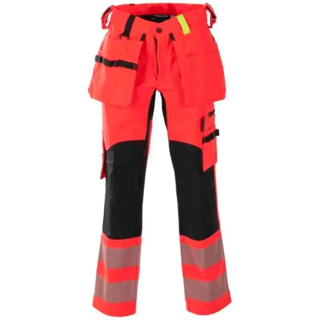 Bekken & Strøm Gjøvik håndverksbukse, HiVis kl.2, dame, str. C38, rød/sort | 648232