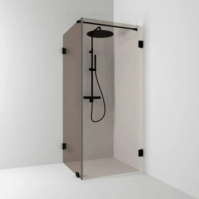 Svedbergs 180° dusjhjørne rett/fast, 80x80 cm, bronsefarget glass, sort matt profil | 684988