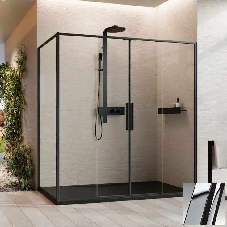 Novellini Riga 2A skyvedører, 179-182 cm, klart glass, krom profil | RIG2A179-1K