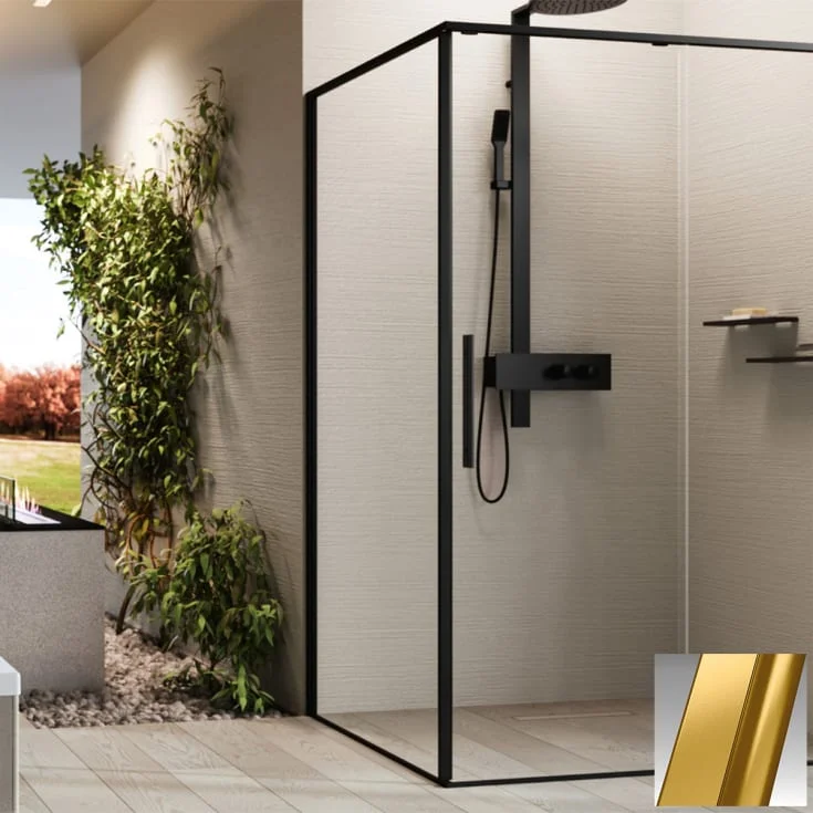 Novellini Riga F2P fastvegg høyre, 97,5-99 cm, klart glass, børstet messing profil | RIGF2P97D-1P