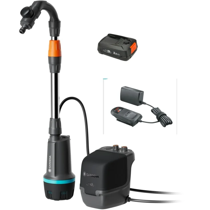 Gardena Comfort regnvannspumpe, timer, m/batteri, 55-77 cm | 14604-20 Gardena Comfort regnvannspumpe, timer, m/batteri, 55-77 cm | 14604-20