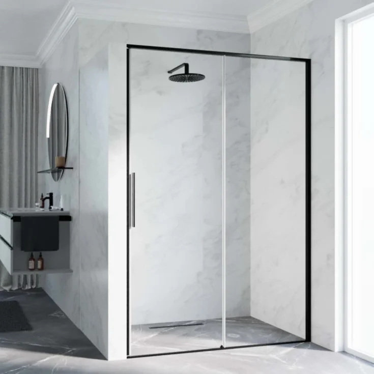 Novellini Riga 2P skyvedør venstre, 149-152 cm, klart glass, børstet grafitt profil | RIG2P149S-1N