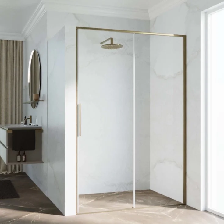 Novellini Riga 2P skyvedør venstre, 109-112 cm, klart glass, børstet bronse profil | RIG2P109S-1Q