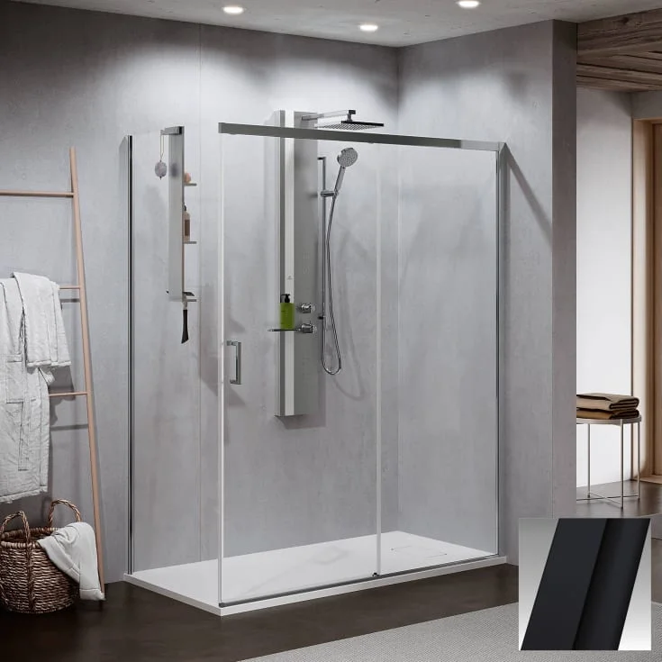 Novellini Zephyros 2.0 PH skyvedør høyre, 114-117 cm, klart glass, sort matt profil | ZEP2PH114D-1H