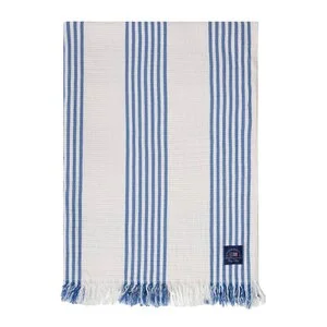 Bomullspledd 170x130 cm stripet/rutete hvit/blå/beige v:5499142
