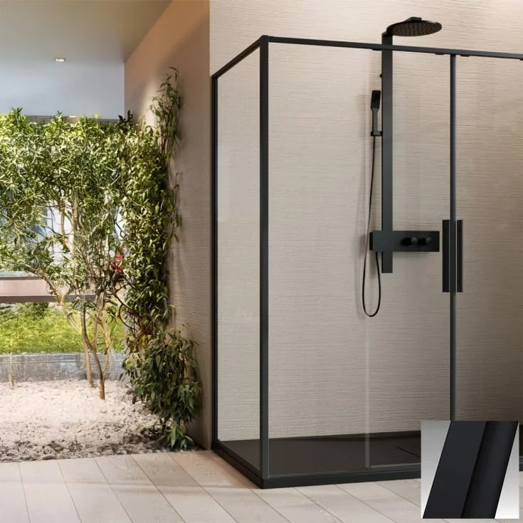 Novellini Riga F fastvegg, 119-120,5 cm, klart glass, sort matt profil | RIGF119-1H