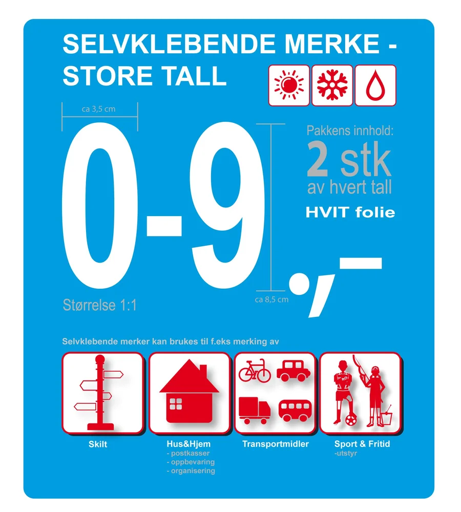 Selvklebende merker for inne og ute bruk v:3608646