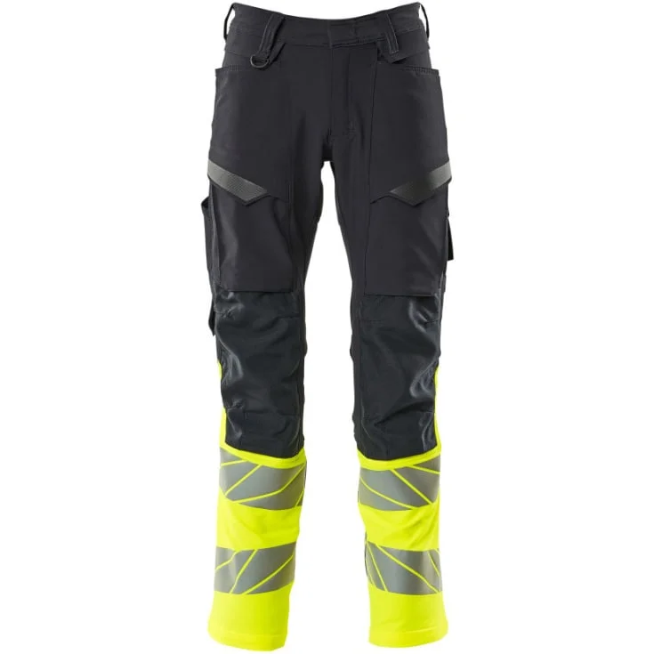 Mascot Accelerate Safe arbeidsbukser med stretch, marineblå/hi-vis gul, str. 76C52 | 19879-711-01017_76C52